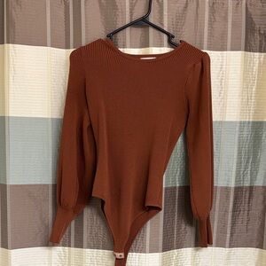 Chic Long Sleeve Brown Bodysuit